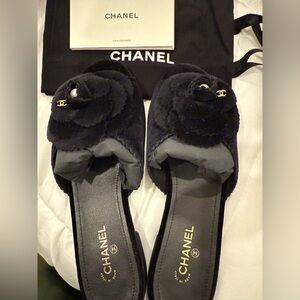 Chanel Black Velvet Women's Slippers